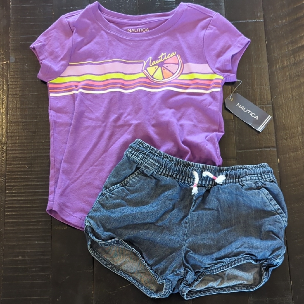 Nautica Purple T-Shirt and Denim Shorts Set